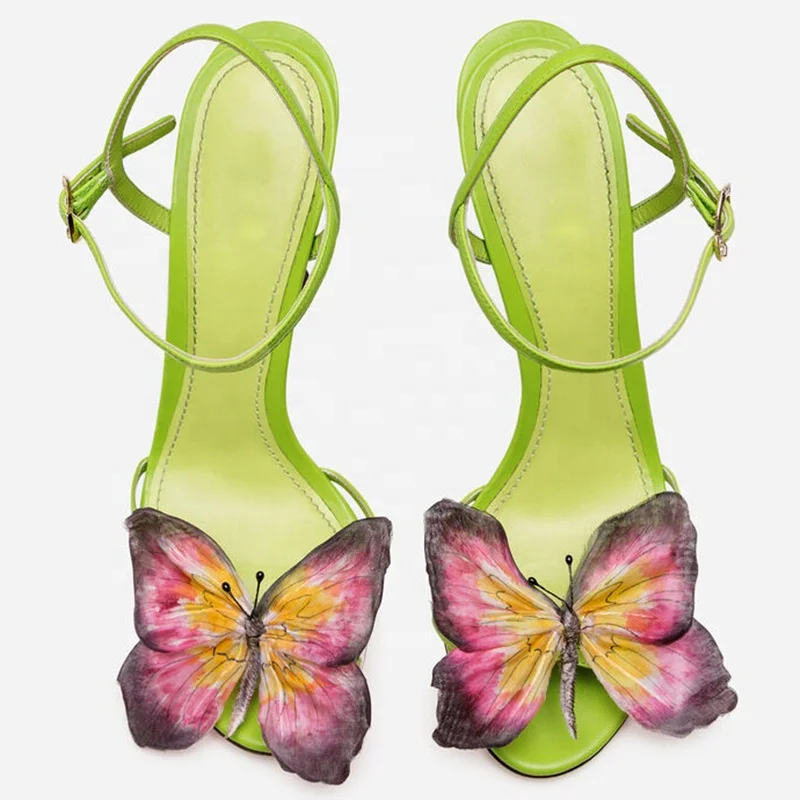 Customized ladies sandals fashionable butterfly stiletto heels cute sexy female sandals
