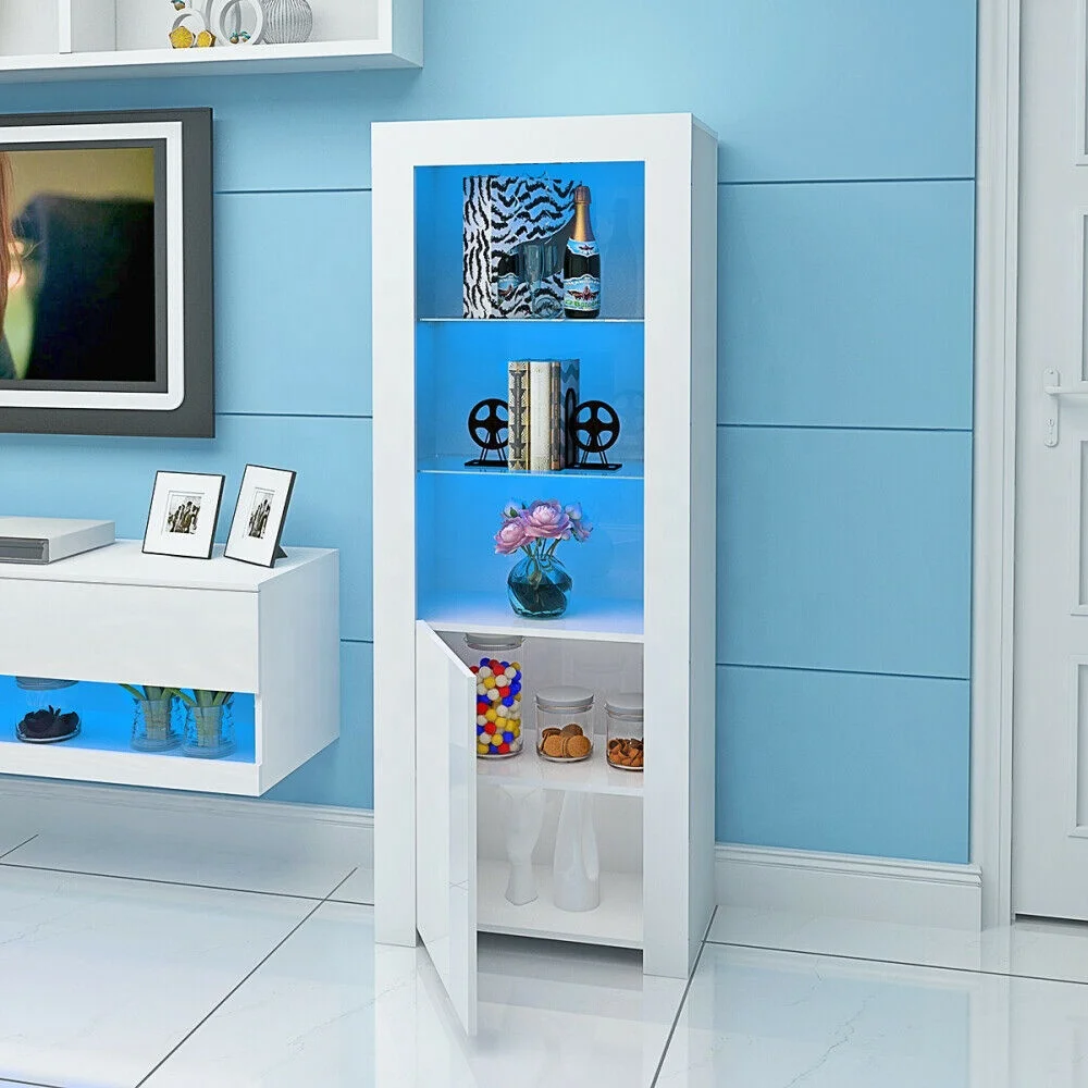 glass shelves gloss door home living room furniture narrow tall wood whisky display cabinet with glass door