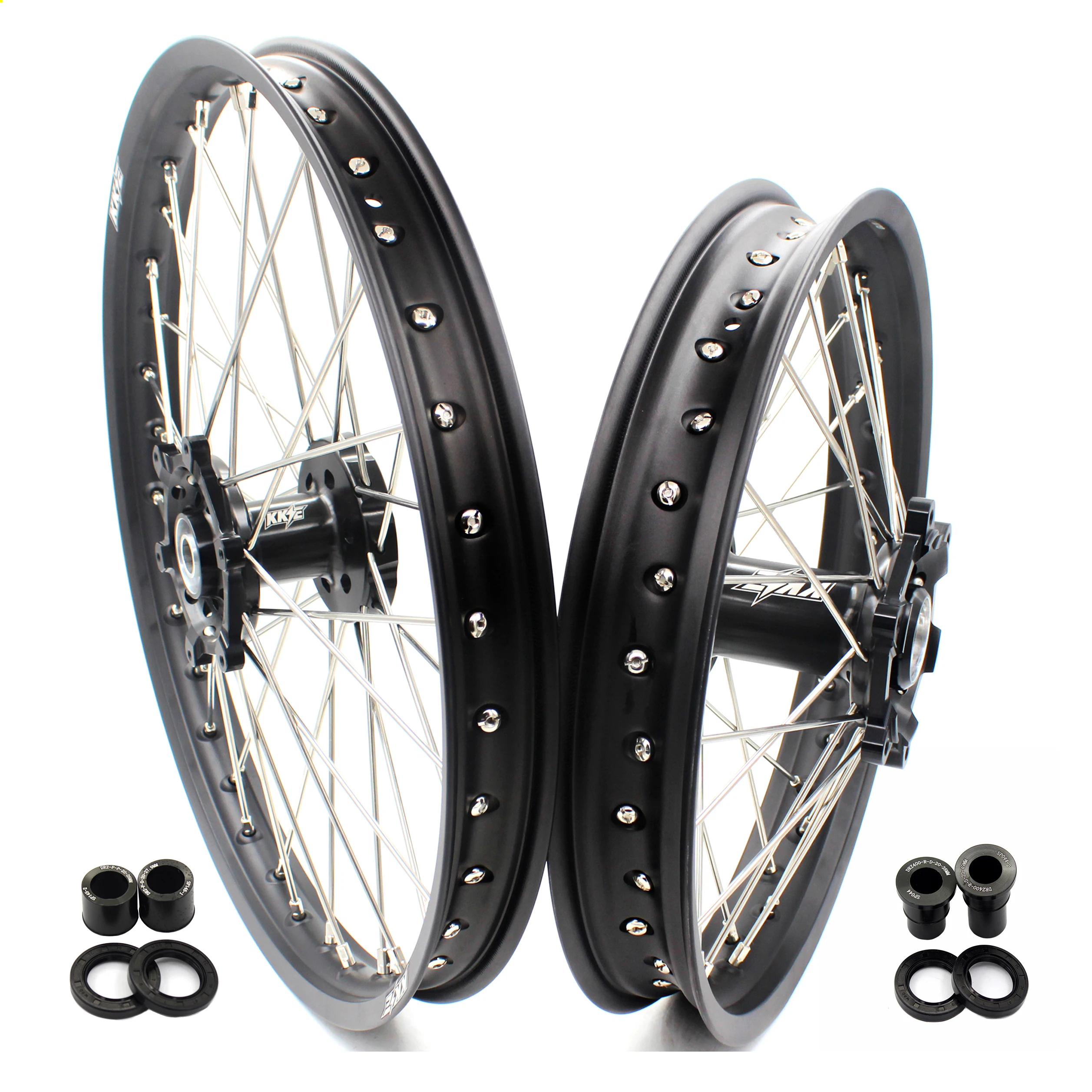 
KKE Motorcycle 21/18 CNC Wheels Hubs Set Compatible with SUZUKI DRZ400 2000-2004 DRZ400E DRZ400S Racing Black Hub/Rim 