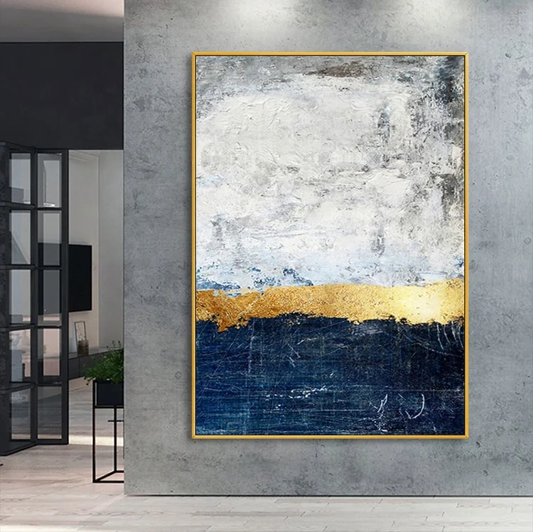 
Abstract gold blue art canvas painting acrylic paintings on canvas white large painting wall pictures wall art home decor 