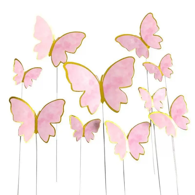 Wrought iron butterfly birthday pink purple cake decoration plug-in festival ins style baking dress up cake toppers