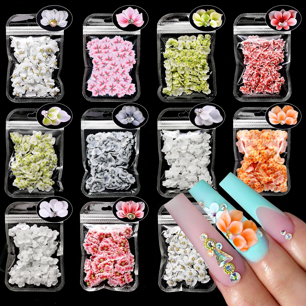 Handmade Acrylic Flower  White/Pink 3D Butterfly Acrylic Nail Flower DIY With Glitter Rhinestone Acrylic Side Flower