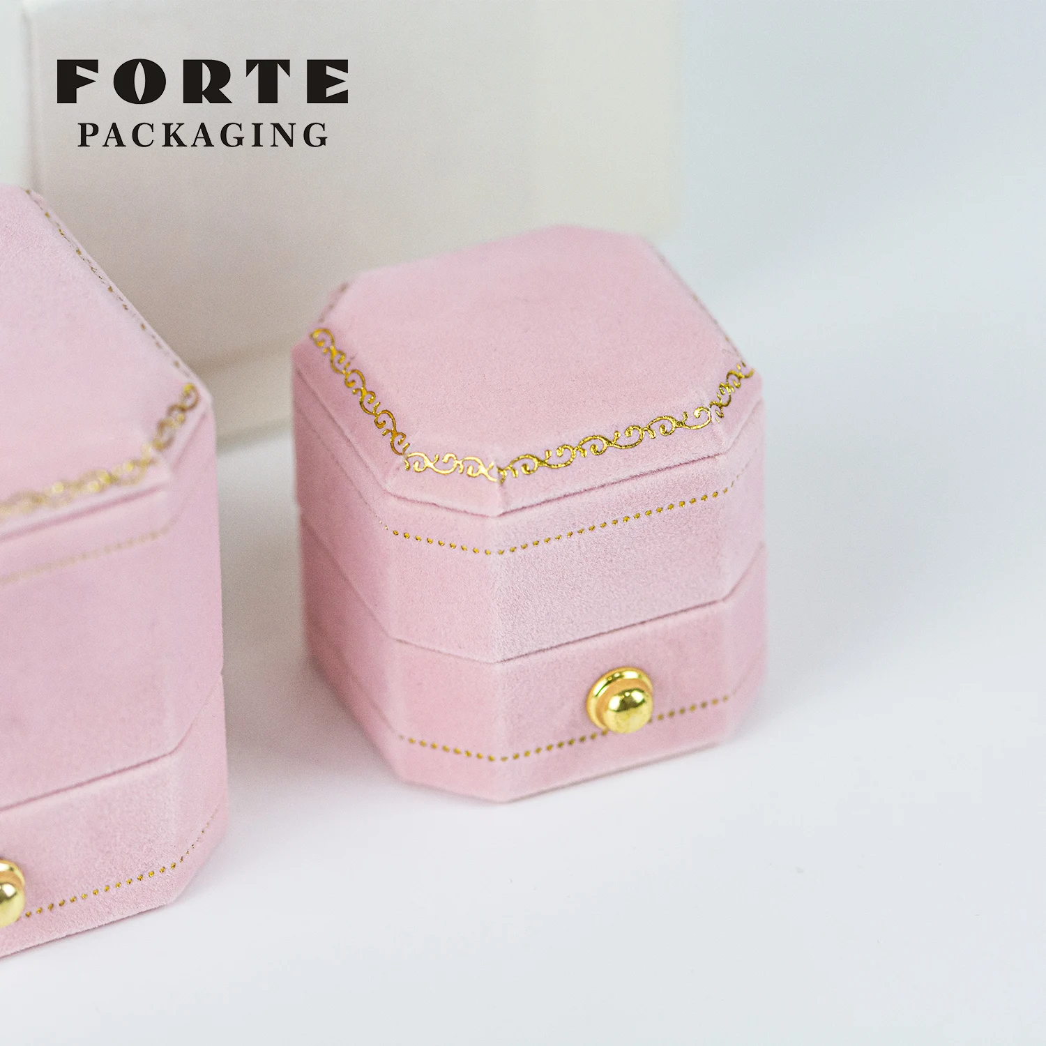 FORTE Custom Luxury Wedding Ring Box Set Velvet Suede Vintage Small Mini Ring Holder Jewelry Gift Box Packaging With Logo