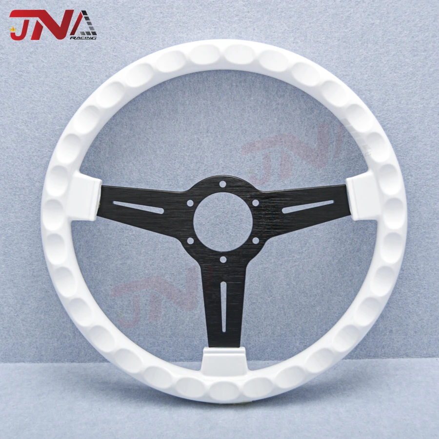 JDM Universal 14inch ABS White Steering Wheel Flat Corn Black Spoke Racing Sports Steering Wheel for Drfting