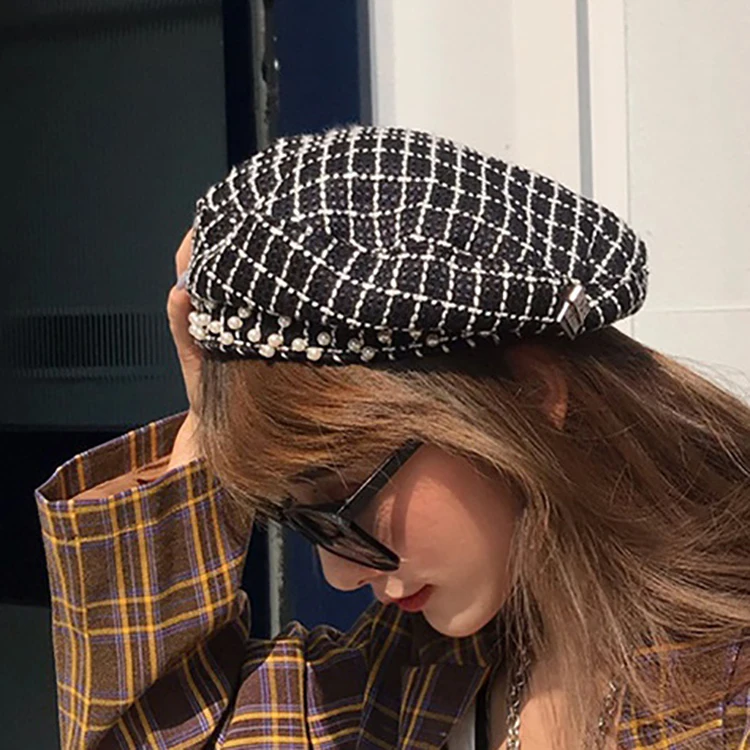 Лидер продаж, зимний женский модный берет, женские шапки с жемчугом для женщин