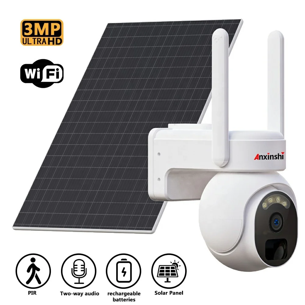 Anxinshi с одним объективом IP66 3MP Беспроводная солнечная панель Батарея сеть WiFi охранная камера PTZ