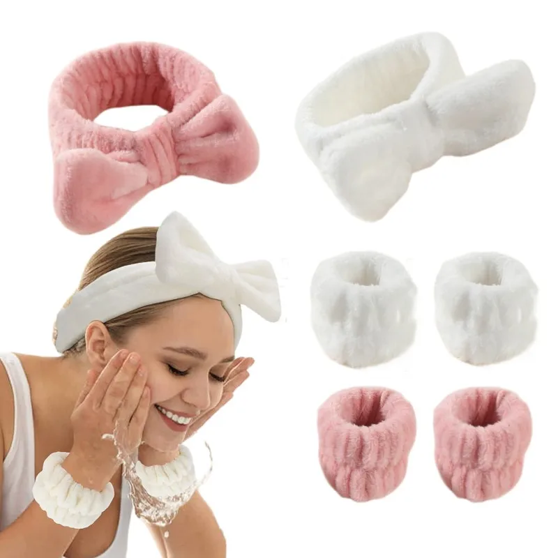 Sweet Washing Face Headbands Coral Fleece Wrist Band Spa Hair Band For Women
