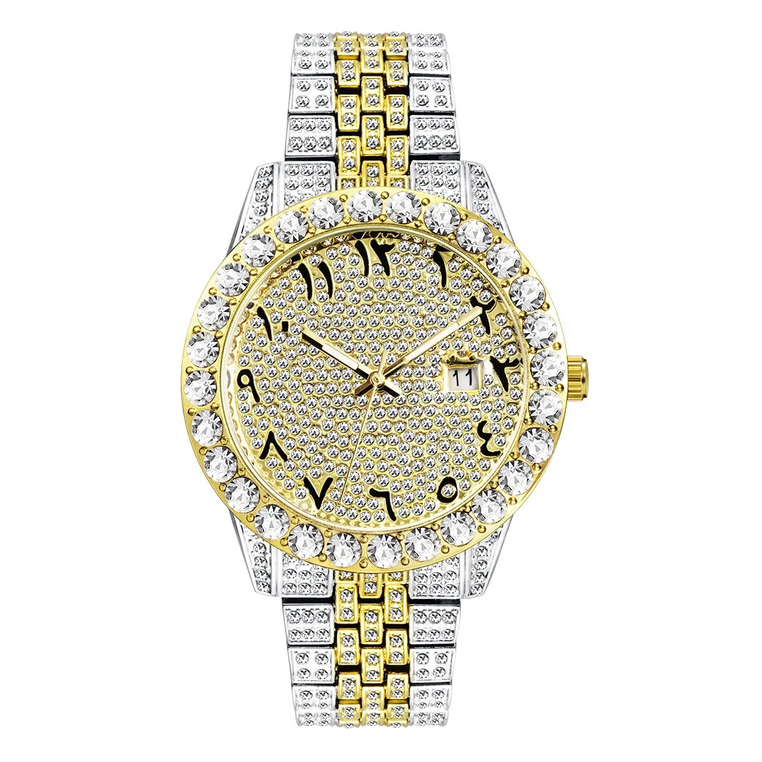 2024 New design Most Popular Iced Out Hip Hop Watch Luxury Men Hip Hop Diamond Watch al fajr watches arabic with arabic numbers