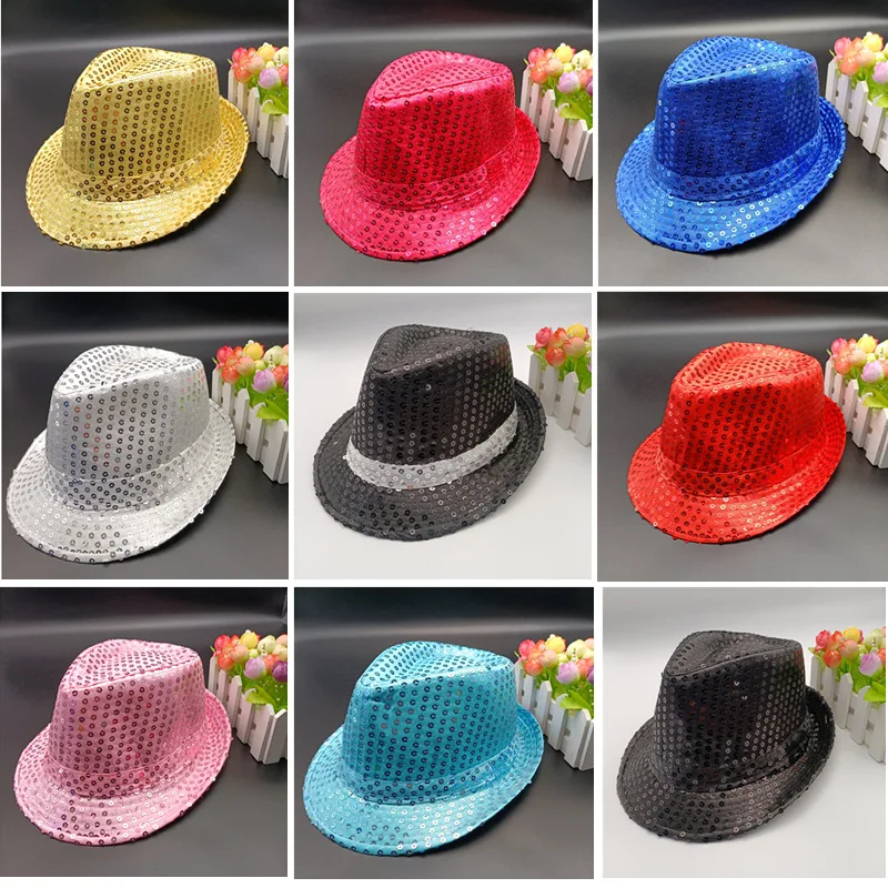 Colorful Sequin Hats Printing High Quality Led Luminous Custom Hat Fedora Hat For Stage