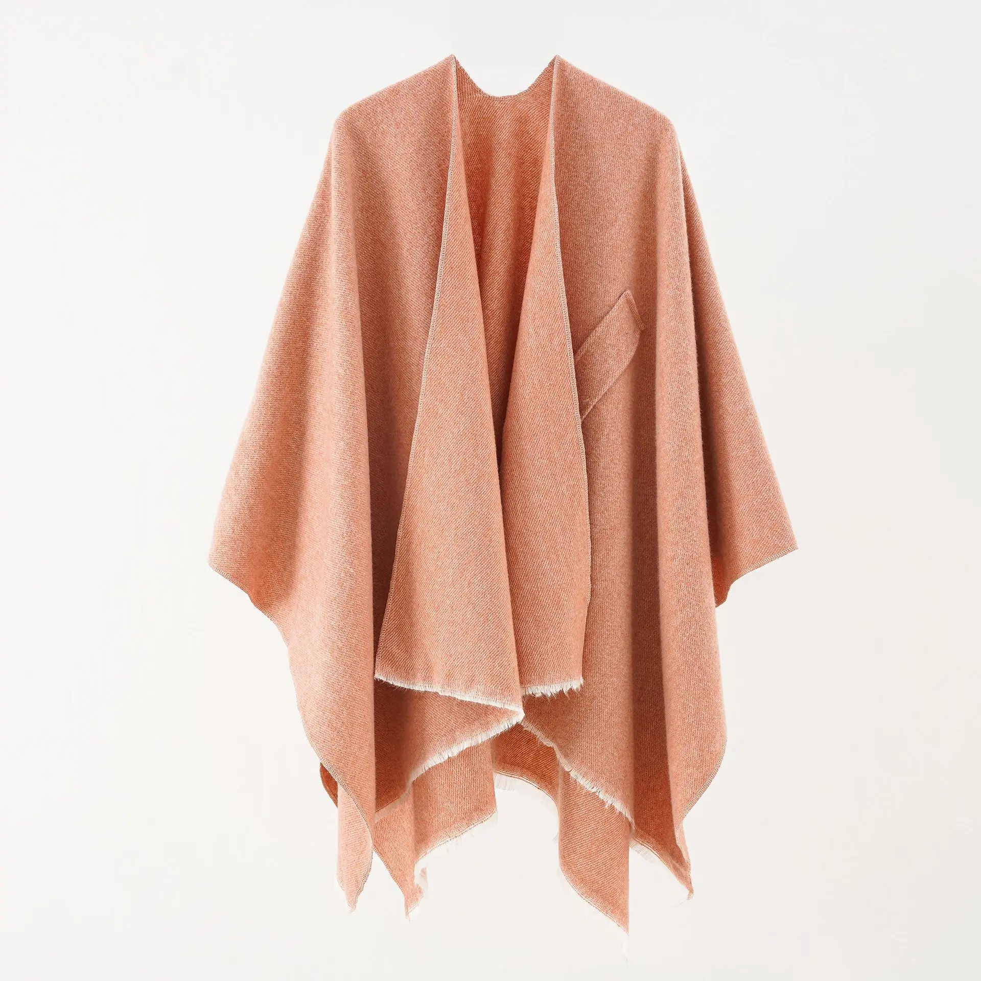 Wholesale Solid Color Cashmere Feeling Large Split Cape European And American Thermal Cloak Plain Cape