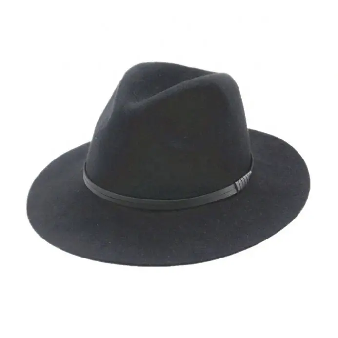 Unisex Black Wool Felt Panama Fedora Hat