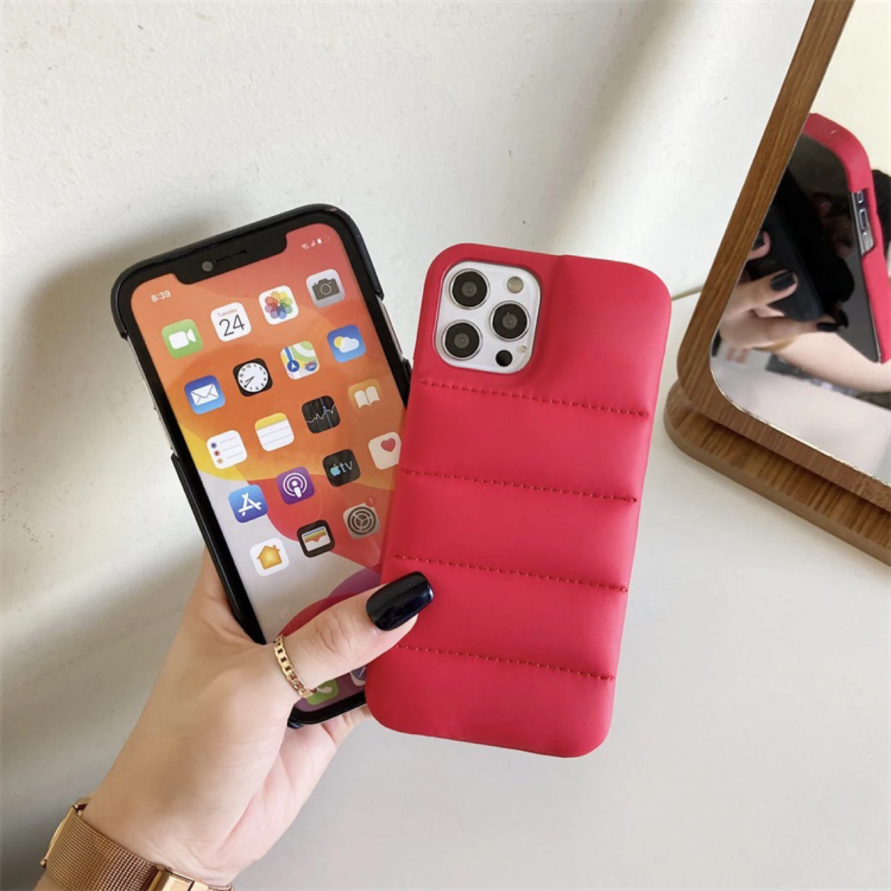 Luxury Leather Down Jacket The Puffer Phone Case For iPhone 13 12 11 Pro Xs Max X Xr 7 8 Puls SE Candy Color Shockproof Cover