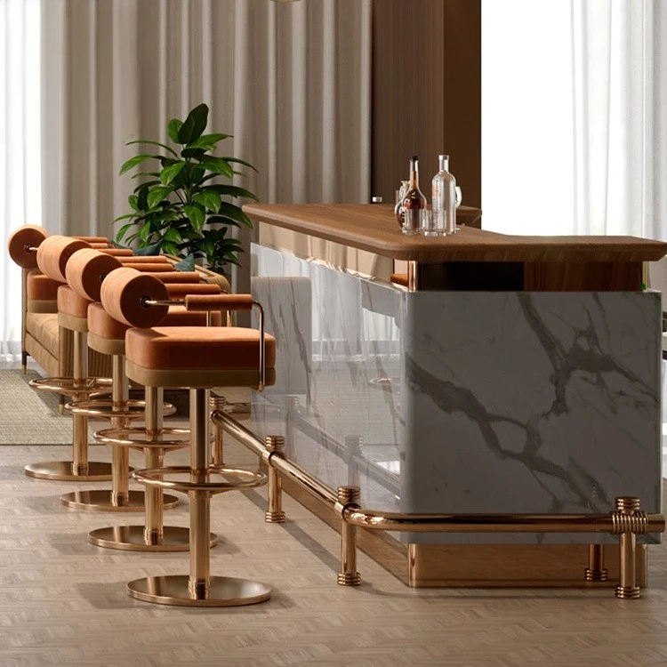 European Luxury Swivel Barstool Base Round Modern Adjustable High Back Bar Stool Leather Barstools