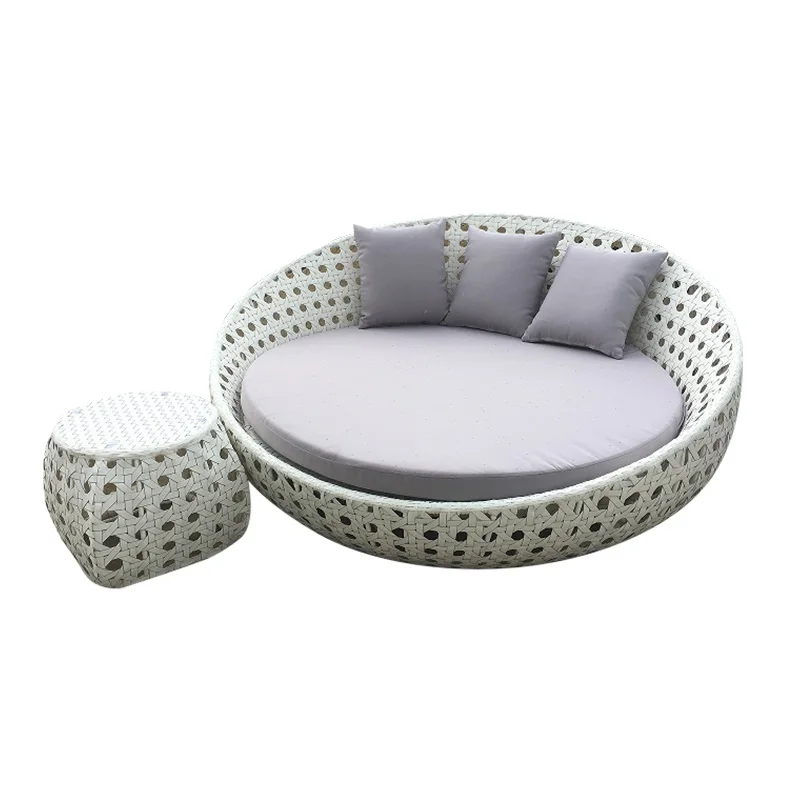 Good Quality Home Garden Beach Balcony Rattan Double Sun Lounger Bed Rattan Hotel Sunbeds
