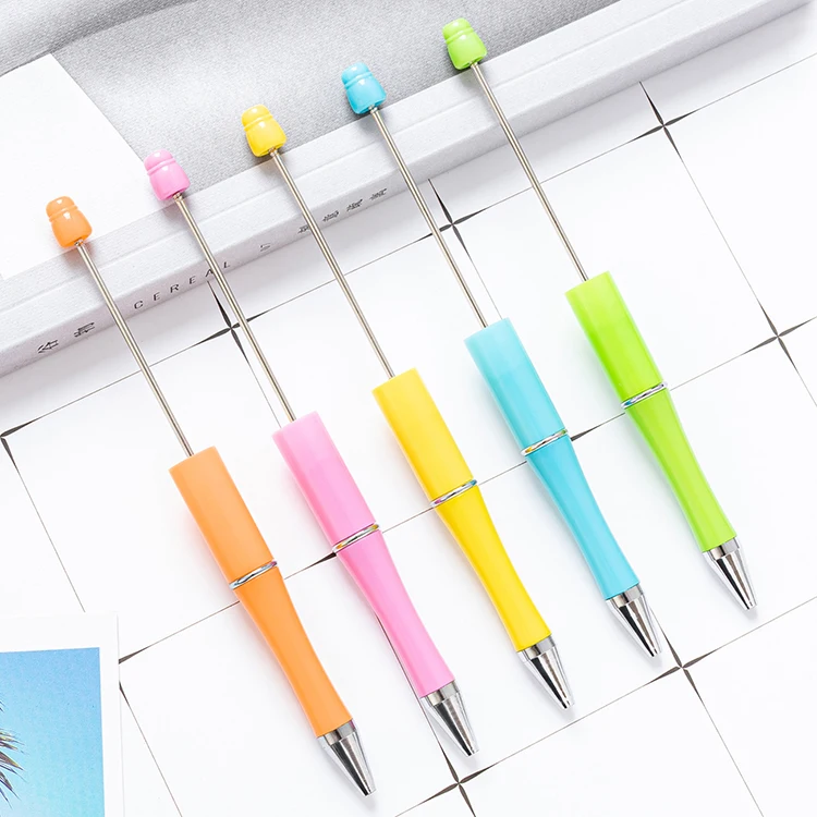 Hot Sale Add a Bead Jewelry Ball Pen Decorative Beaded Gift Pen Cheap Beadable Plastic Ballpoint DIY Pen