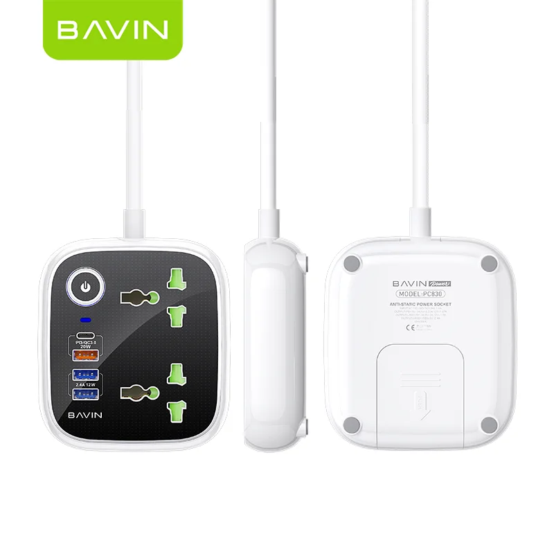 BAVIN USB PD QC3.0 Socket Fast Charging Office Home Desktop Laptop Mobile Cell Phone USB EU Plug Power Socket PC830Y