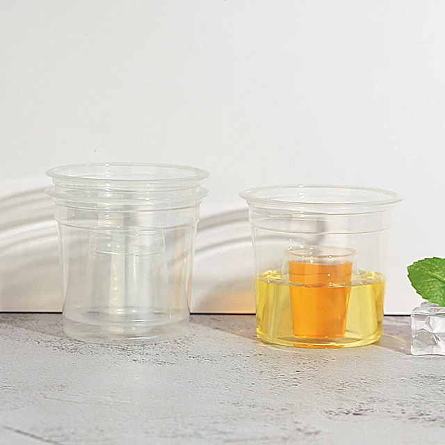 PET Cold Drink Clear Bomb Cup-In-Cup Plastic for Soft Drink Plastic Bomb Shot Cup 150ML