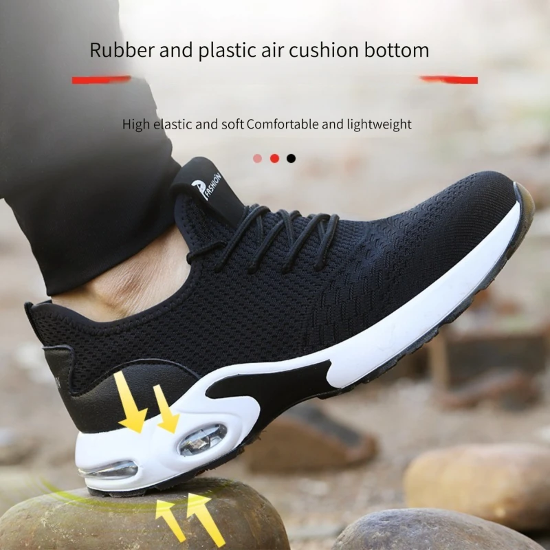 Anti Puncture Anti Slipping labor protection breathable  steel toe walking hiking casual safety boots shoes men lightweight