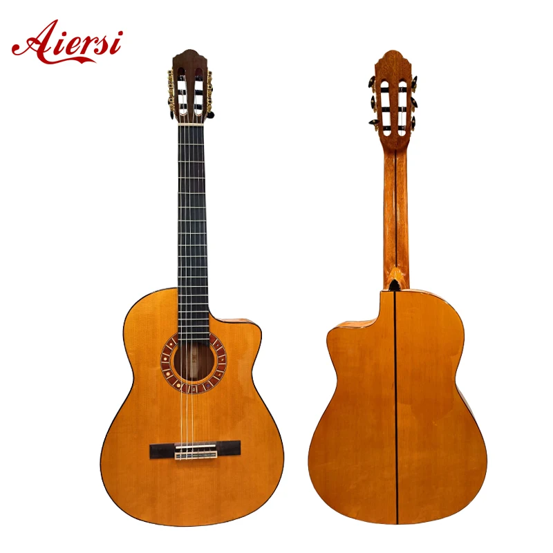 Aiersi Factory Price Gloss Finish Cutaway Solid Top Handmade Vintage Flamenco Guitar string musical instruments