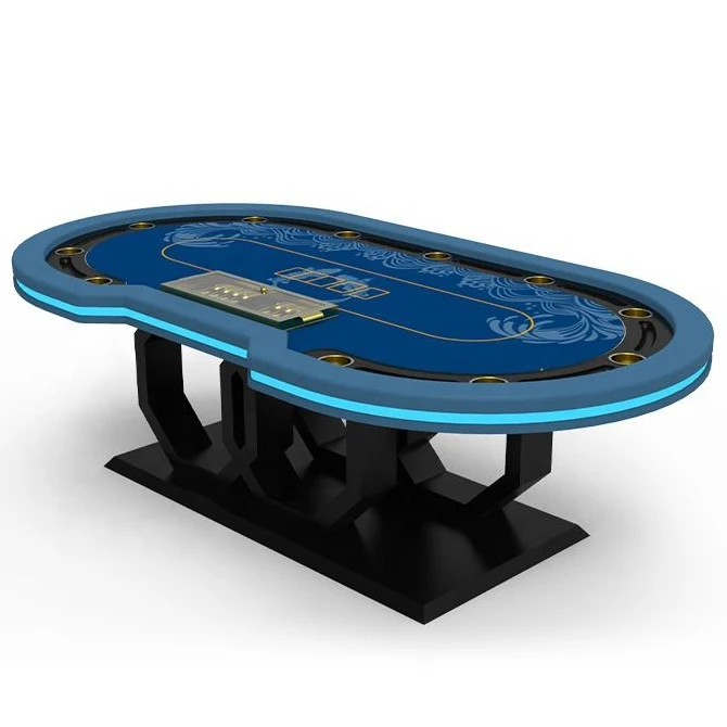 YH 260cm Casino Standard Customized Logo Texas Poker Table With Golden Chips Tray and Water Cups