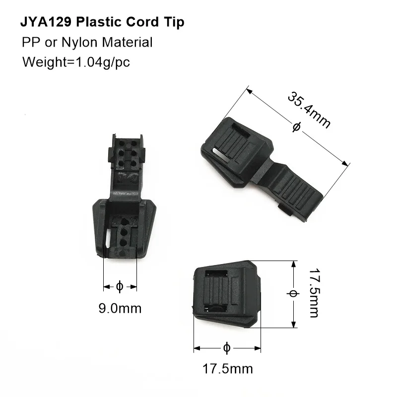 JYA129 17.5mm Plastic nylon zip cord stopper, cord end stoppers, nylon cord tip