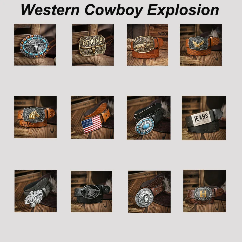 Factory Custom Belt Buckles Punk Style Youth Vintage Trend Embossed Plate Buckle PU Leather Belt Western Cowboy Belt for Men
