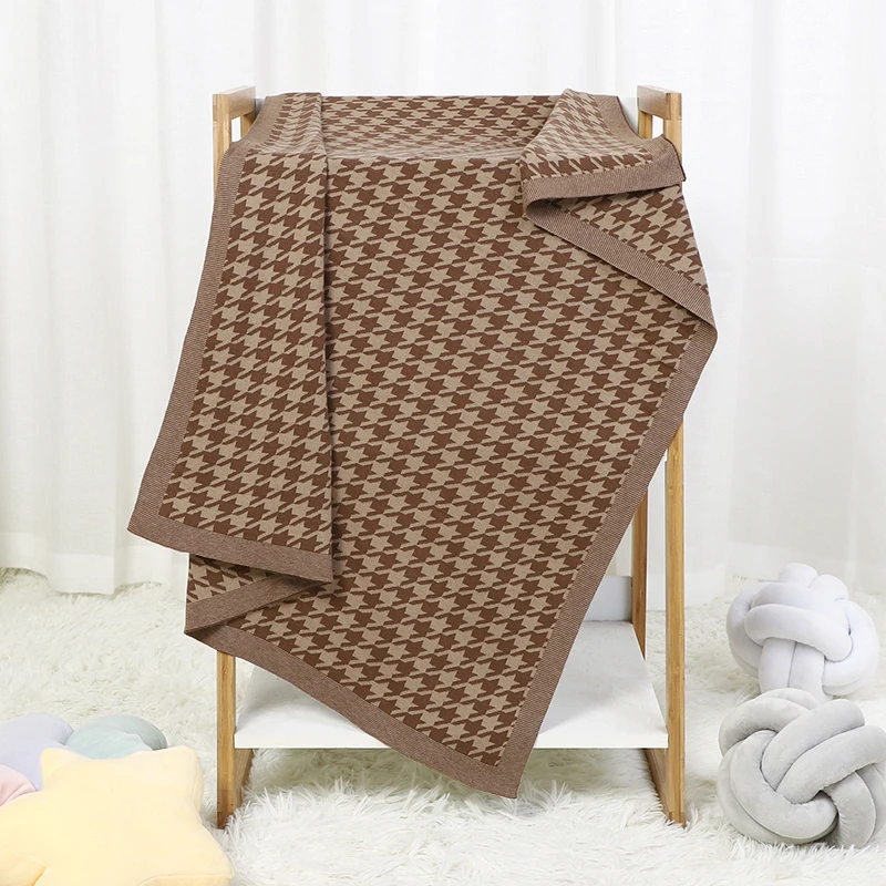 Baby Blanket Fashion Houndstooth Pattern Plaid Newborn Girl Stroller Wrap Swaddle Cotton Knit Infant Boy Bedding Sofa Soft Quilt
