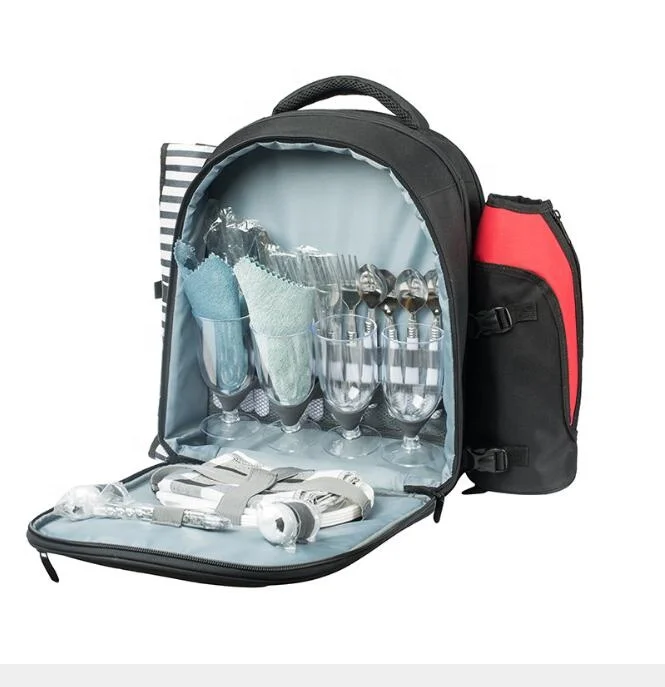 Picnic Backpack Bag for 2 Person with Cooler Compartment Detachable Bottle Holder Fleece Blanket Plates and Cutlery
