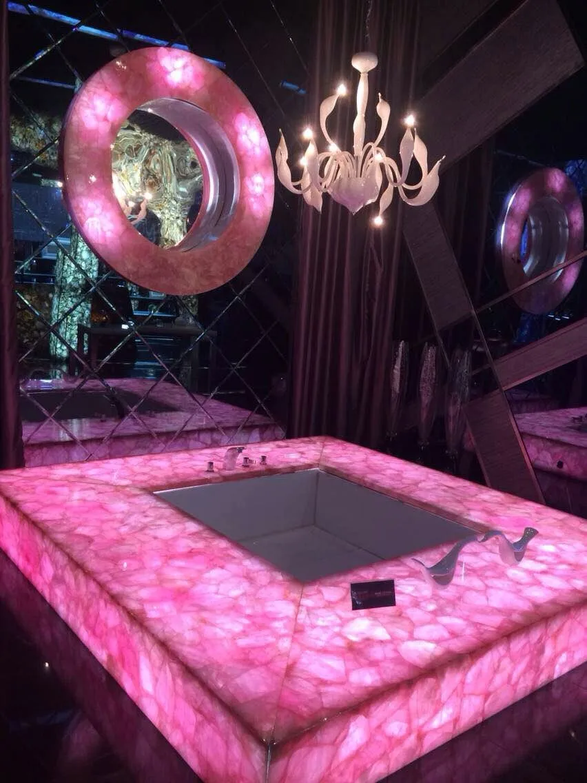 Custom Marble Semi Precious Stone For Sale Rose Pink Quartz Sink Bathroom