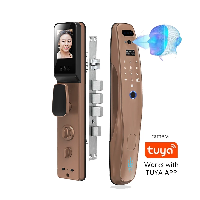 Fingerprint 3d face recognition real time intercom digital wifi tuya door lock digital lock with Camera