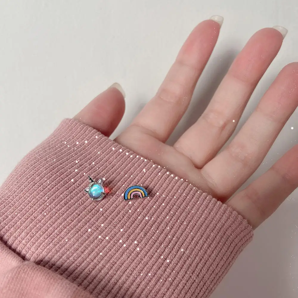 Gold Plated Stud Earrings Baby Girl Style Surgical Stainless Steel Colorful Zircon Opal Cute Animal Kids Unicorn Earrings Studs