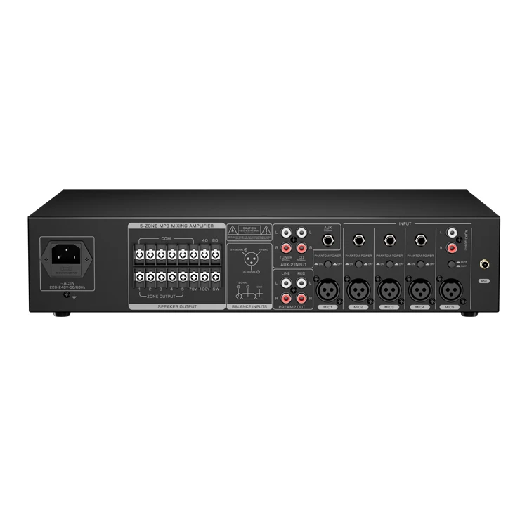 5 зонированных выходов динамика Усилитель Аудио 100 В Usb/Bt Mp3 микшер усилитель с синим зубцом приемник
