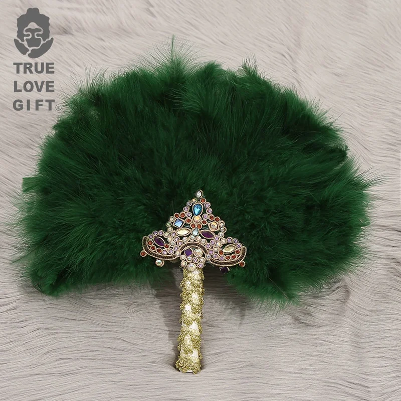 Western-style Wedding African Bride Bridesmaid Handmade Heavy Decoration Wine Red Large Round Fan Feather