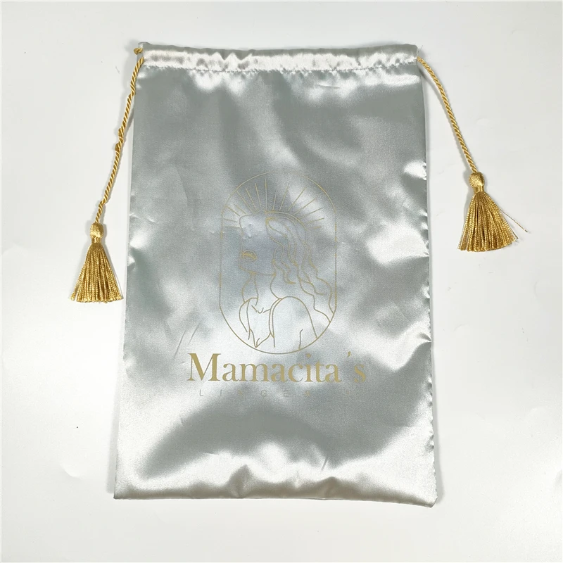 Sample sublimation gift custom logo candy bag satin brocade pouch  embroidery pouches for packaging human hair wig satin bag