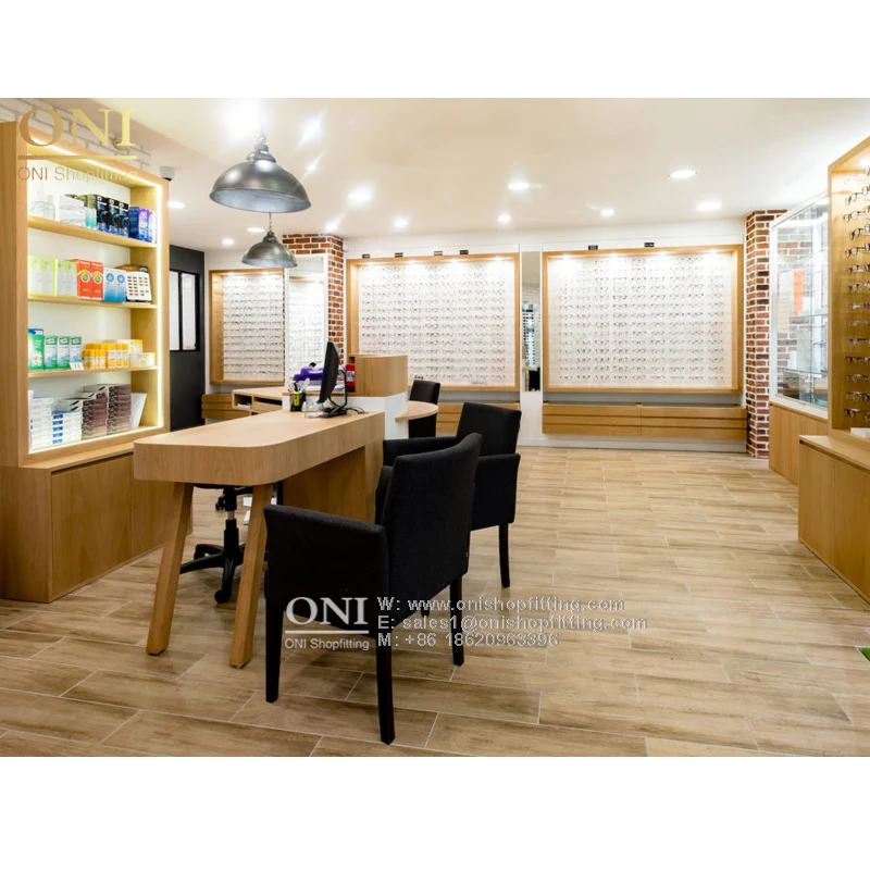 Wall Mounted Eyeglasses Display with Light Fashion Glass Display Case Optical Interior Design