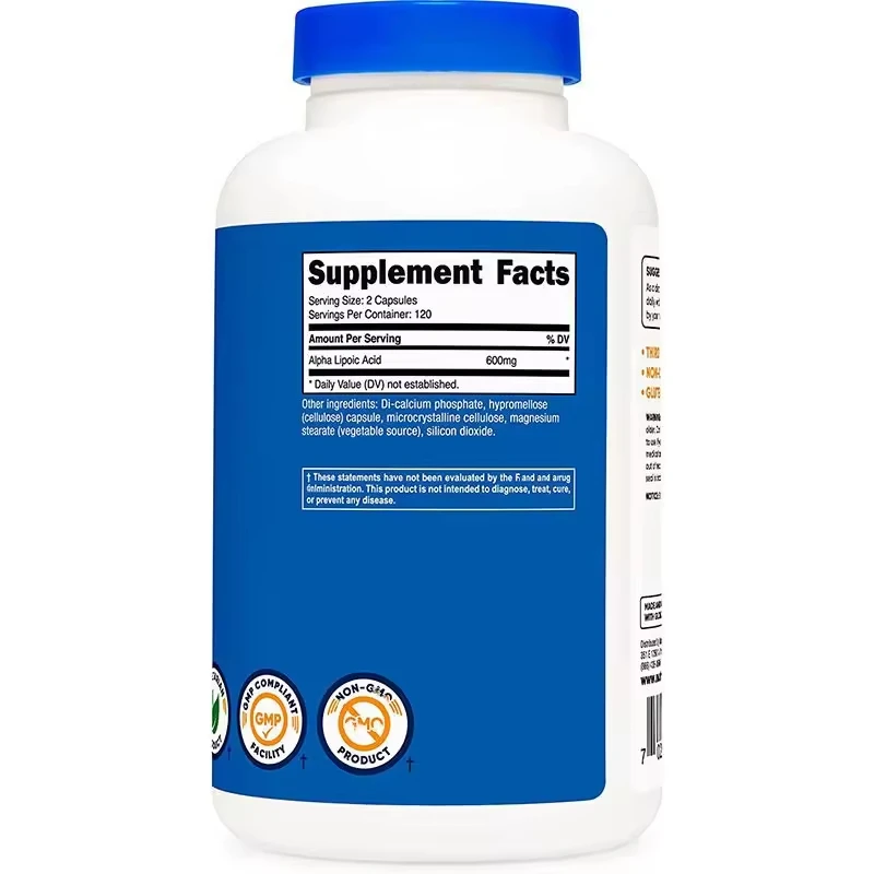 Private Label Vegan ALA Capsules Nootropics Brain Supplement Antioxidant Alpha Lipoic Acid Capsules for Blood Sugar