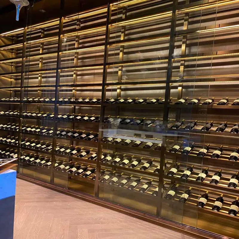 Manufacture Hotel Restaurant Glass Wine Storage Cabinet Stainless Steel High-end Luxury Refrigerator Whiskey  Display Rack