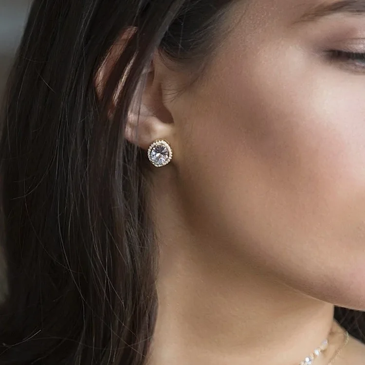 Bridal engagement earring oval cut zirconia cubic luxury white gold plated piercing earrings 925