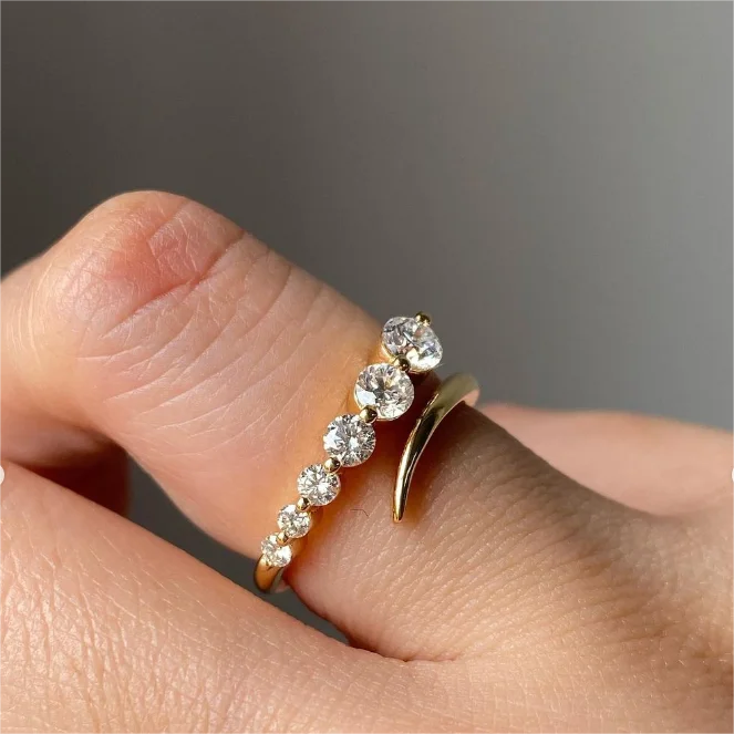 Open Ring Design Graduate Size Round 2mm-4mm Real Diamond Ring Custom DEF Color Lab Grown Diamond Engagement Rings Solid Gold