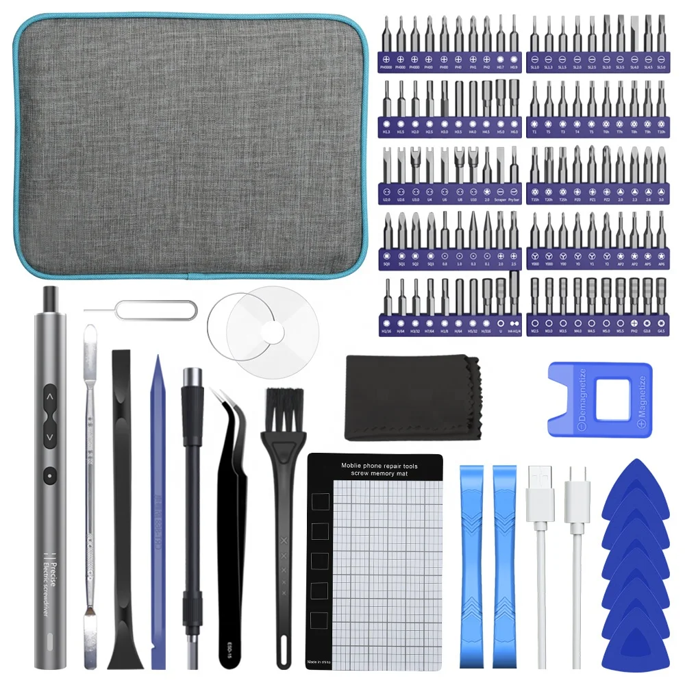 KS-882039 120 in1 Newest Lithium Battery Precise Screwdriver Set, Gray Bag Blue Edge Portable Repair Tools Kit for Computers