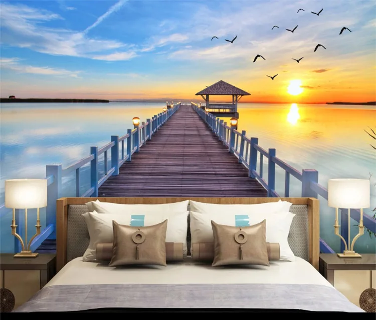 Maldives hotel bridge room wallpaper beautiful sea view 3d wallpaper home decoration