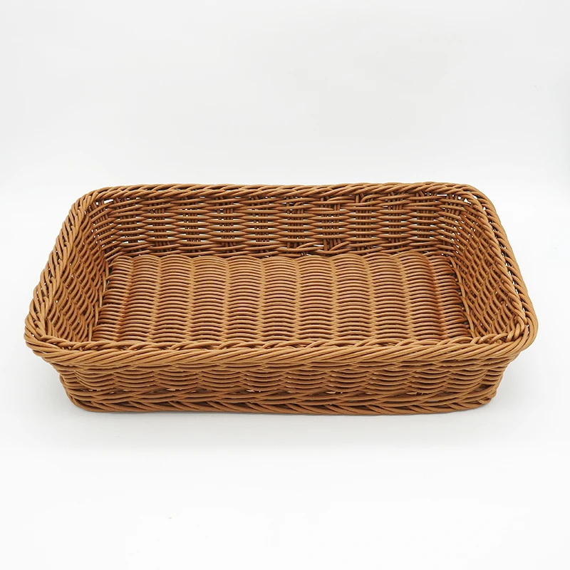 Fruit Snack Bread Storage Box Rectangular Rattan Serving Tray Plastic Woven Wicker Basket