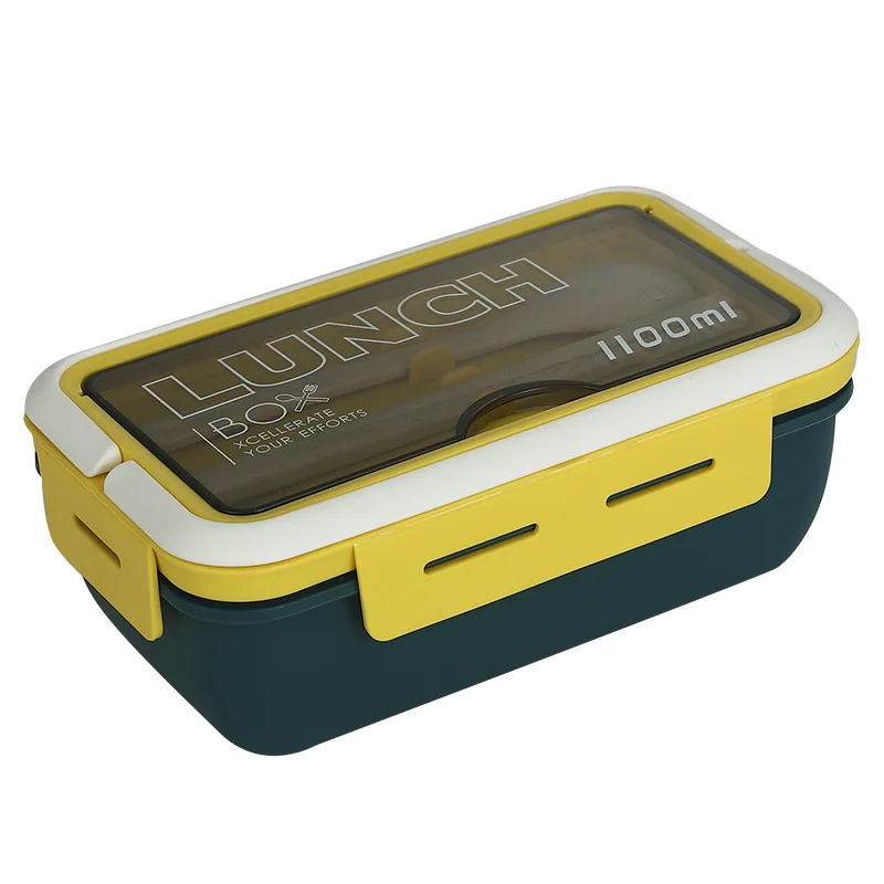 Outdoor portable large-capacity compartment student bento box with cutlery work single-layer lunch box can be microwave oven