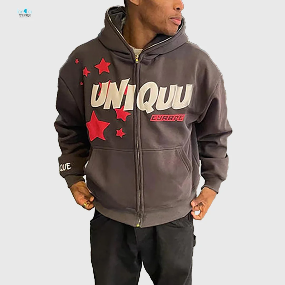 Wholesale Manufacturer Unisex Custom Logo Zipper Zipup Blank Streetwear Puff Print Sublimated Men Full Face Zip Up Hoodies