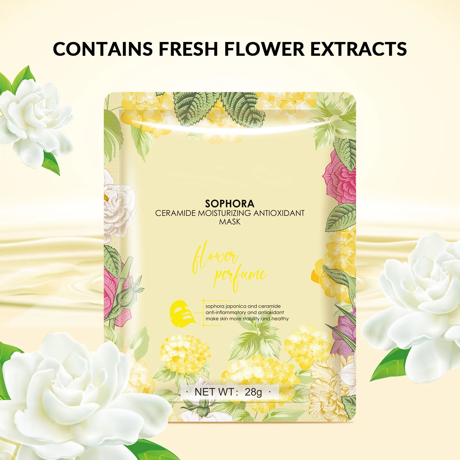 Sophora japonica ceramide moisturizing and antioxidant mask skin more stability and healthy 28g Halal cosmetic face mask