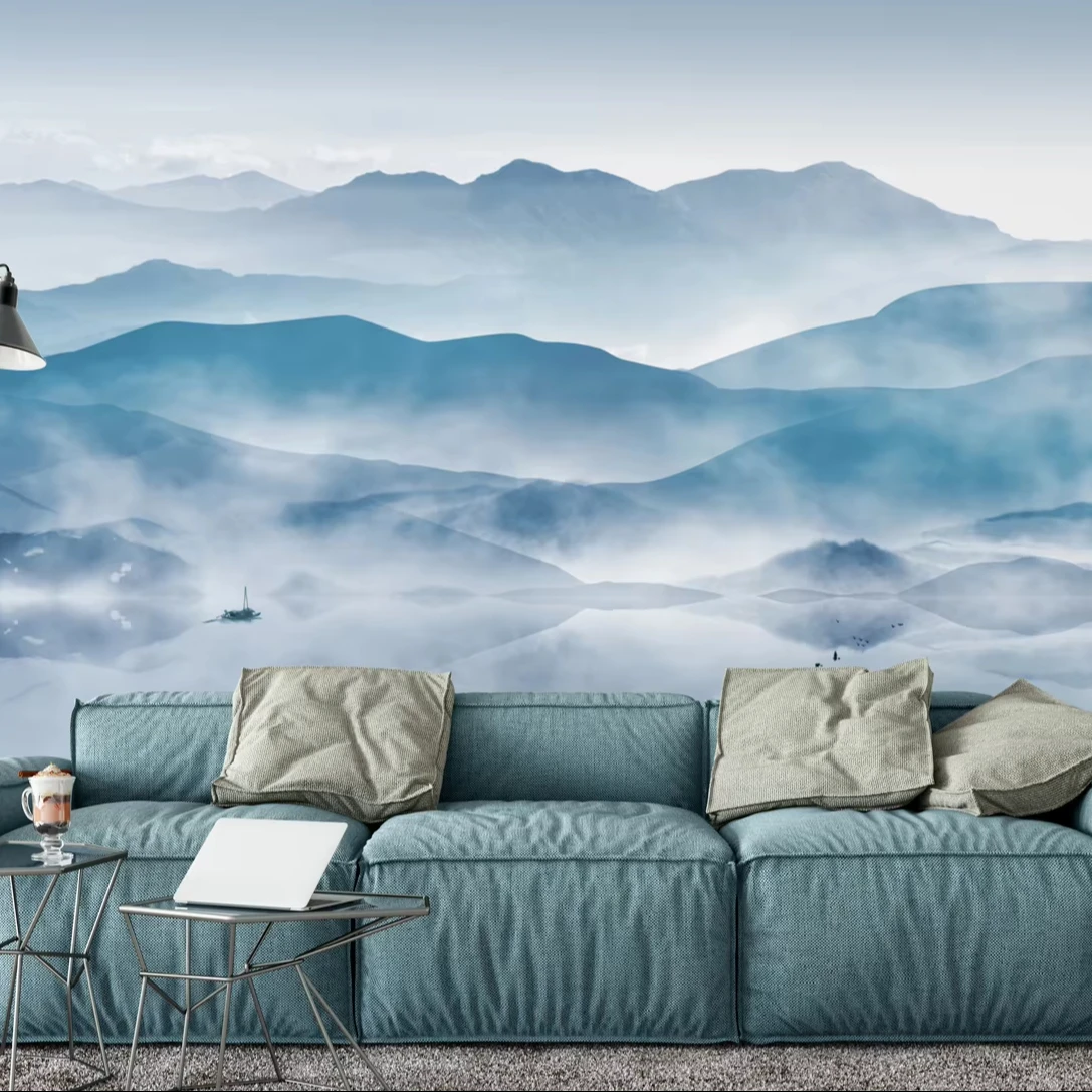 Wholesale Price Smoothing lake and Mountains Banquet Hall Wall murals Chinoiserie ECO-friendly material office wall decor