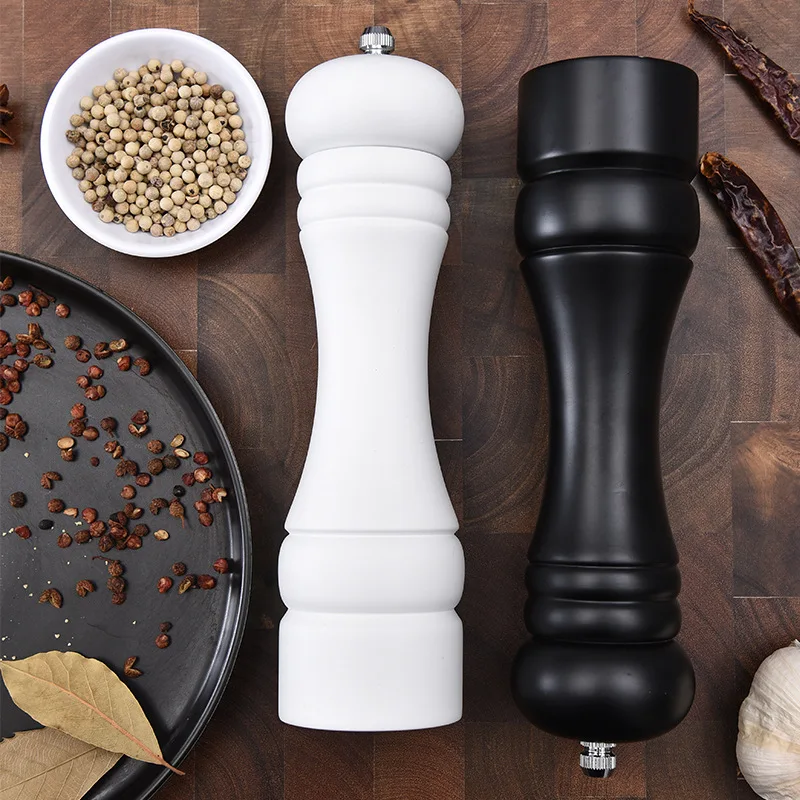 BST Kitchen BBQ adjustable coarseness wood manual black salt and pepper grinder set with ceramic grinding  black and white