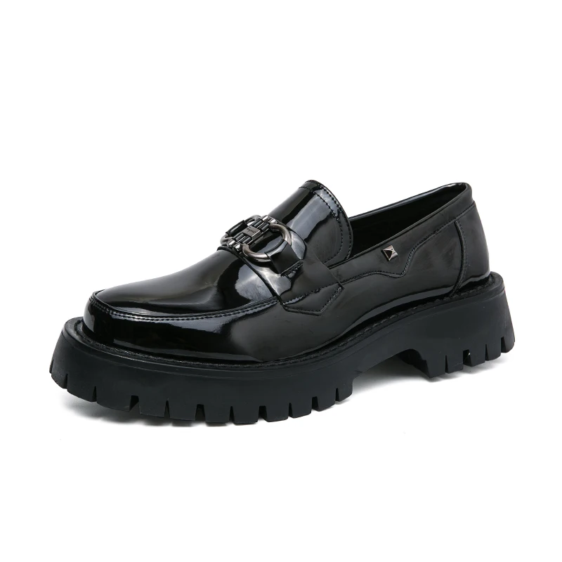 No-Slip Business Office Men Leather Shoes Round Toe Platform Height Loafers Casual Leather Shoes