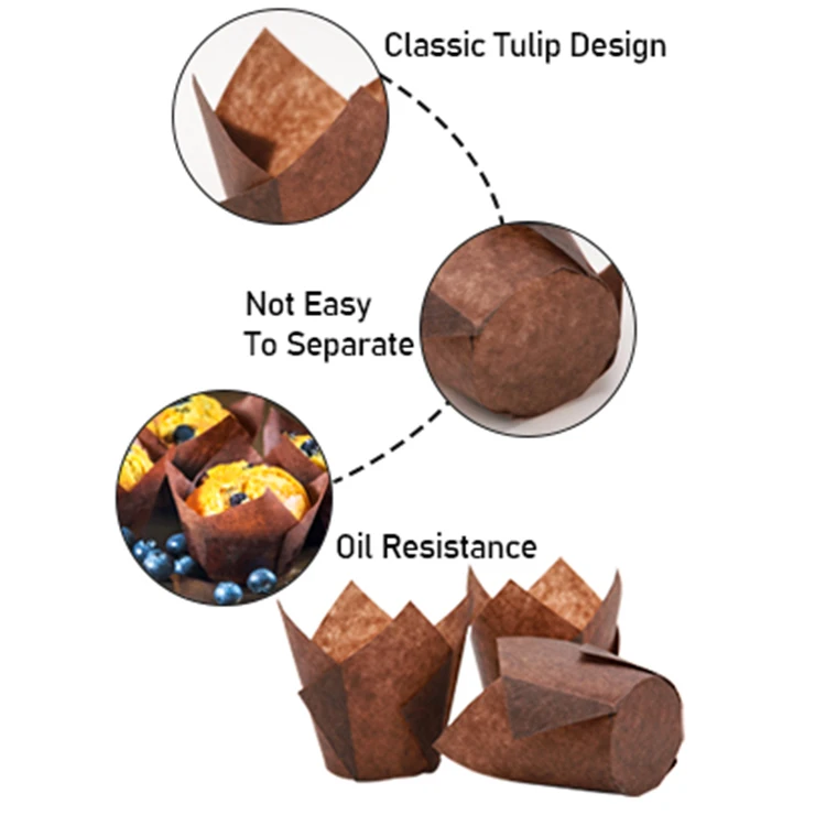 White Brown Natural Color Tulip Baking Case Disposable Tulip Paper Cake Cups Bakery Accessories Moulds Wholesale