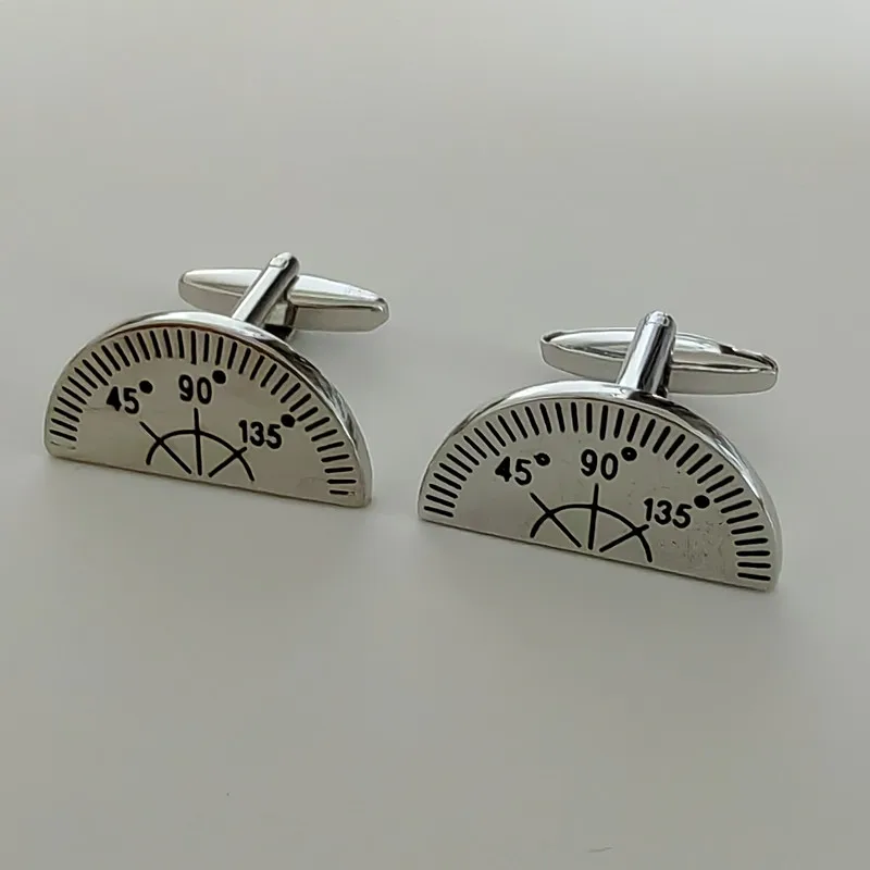 Factory wholesale brass cufflink stock with sector protractor shape of teacher gift for man ready to ship
